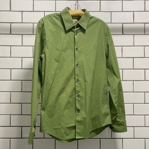 Express Olive Green Fitted Dress Shirt